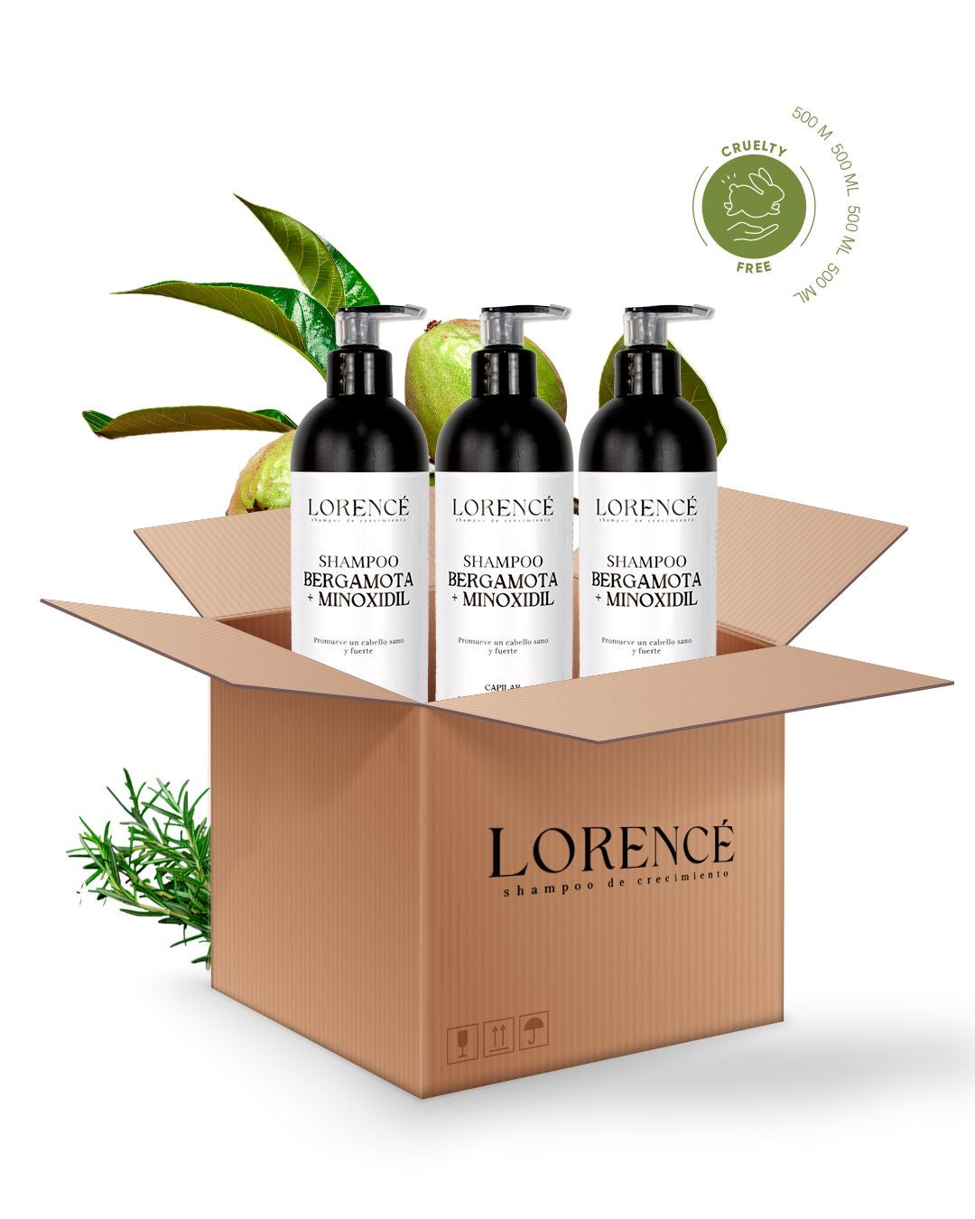 PAQUETE DE 3 SHAMPOO CON MINOXIDIL 5% + BERGAMOTA (tratamiento para 3 meses)